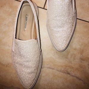 Off White Glitter Pointed Matte Slip On